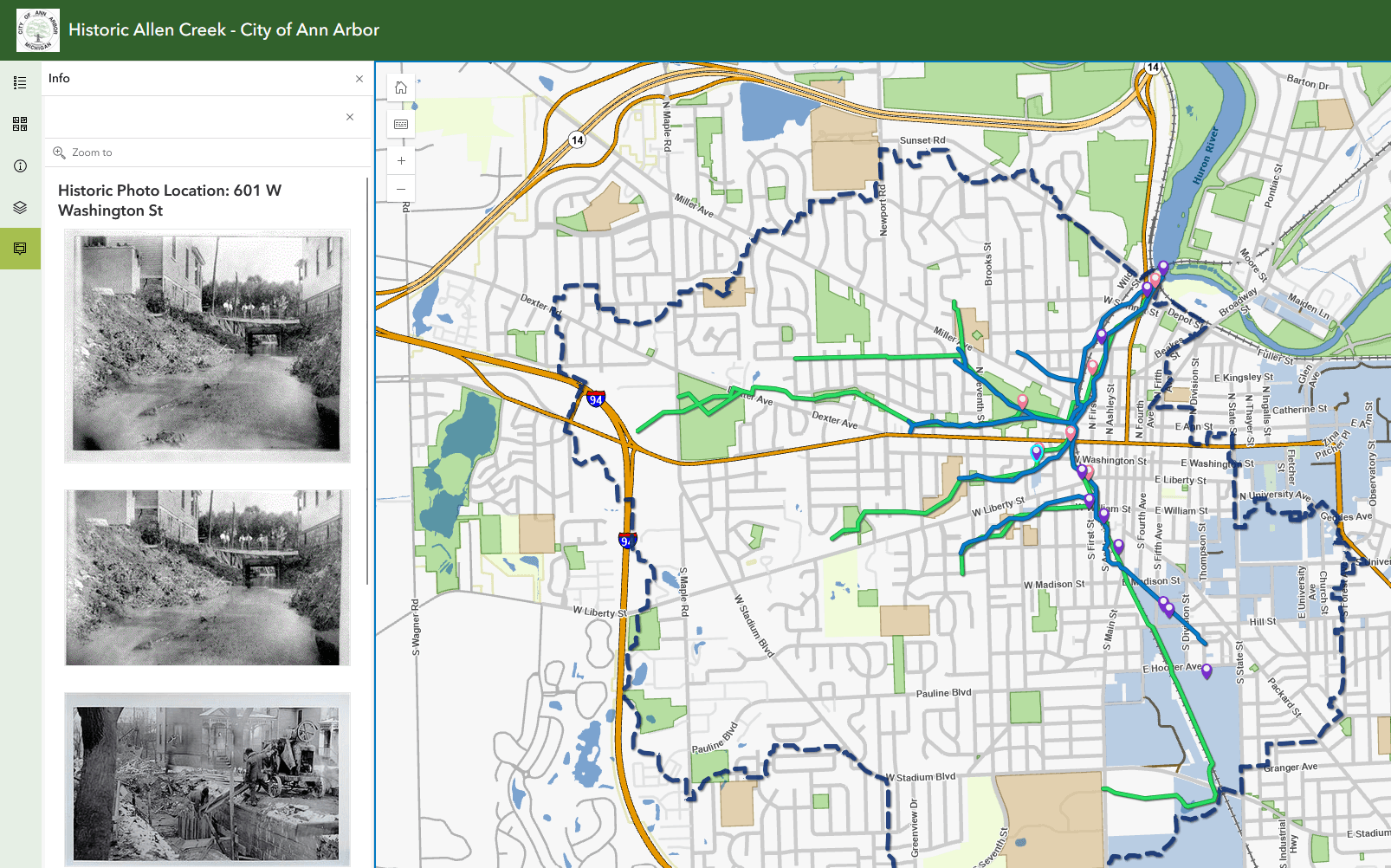 Allen Creek Historic Map Dashboard Preview