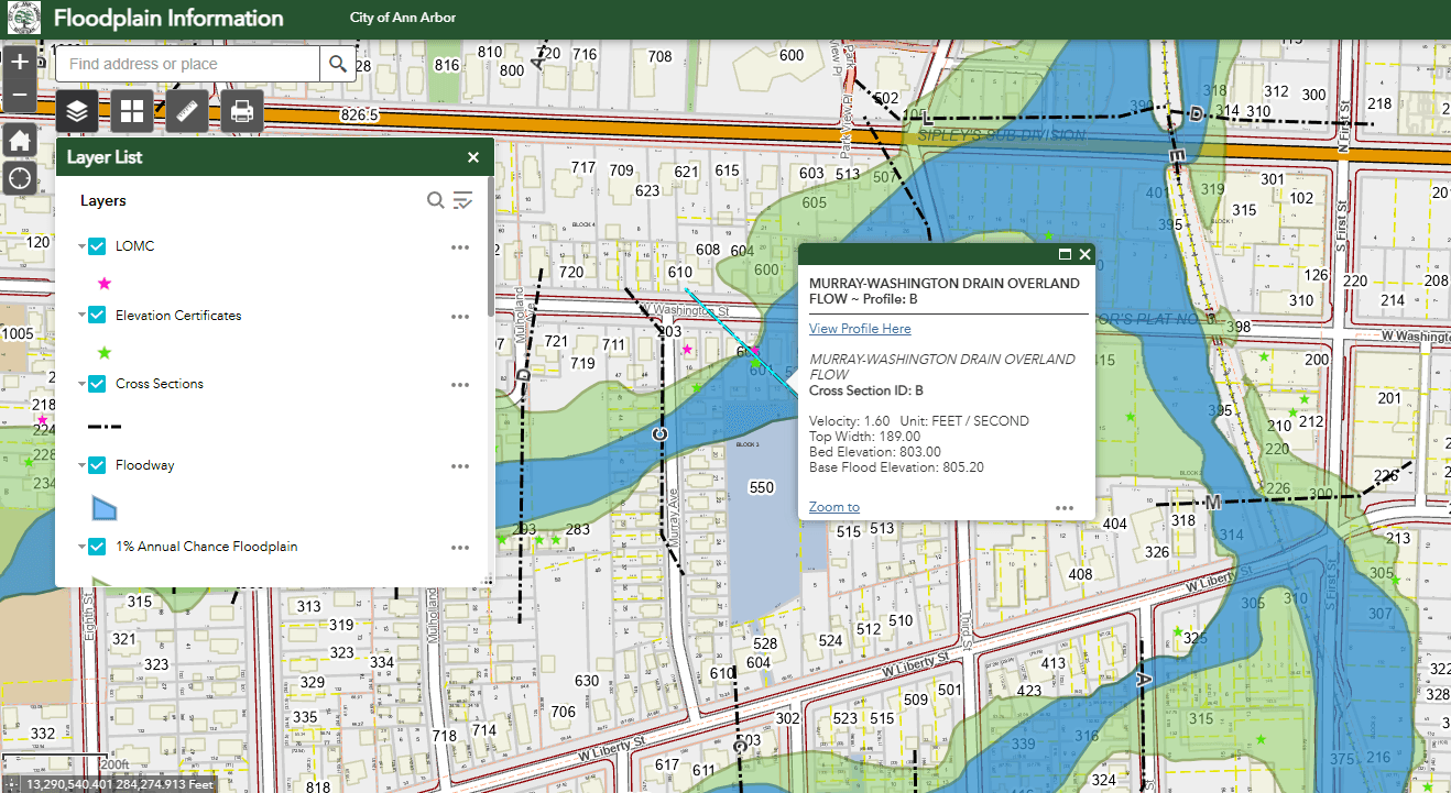 Ann Arbor Floodplain Map Dashboard Preview